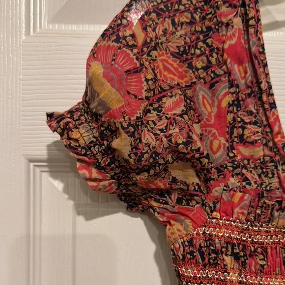 Free People Brown and Orange Smocked Tiered Maxi Dress Size M pre-owned. - Picture 6 of 8